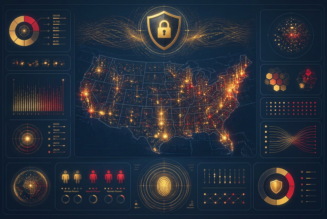 Secure voter intelligence dashboard showing a United States data map